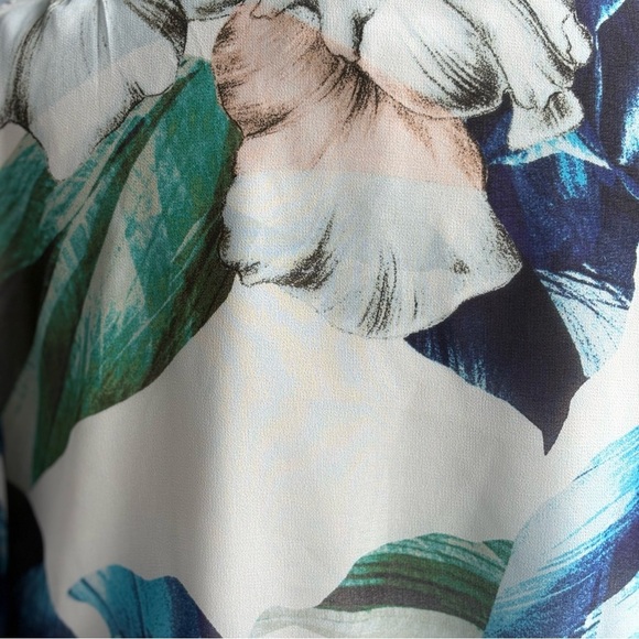 WHBM Floral V-Neck Smocked Waist Long Sleeve Blouse with Peplum - Picture 15 of 15